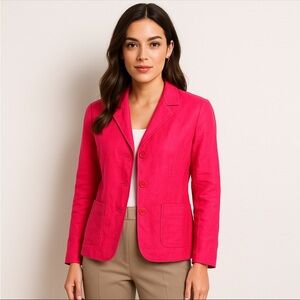 Vintage Talbots Women’s Irish Linen Blazer 10P Hot Pink Preppy Career Jacket